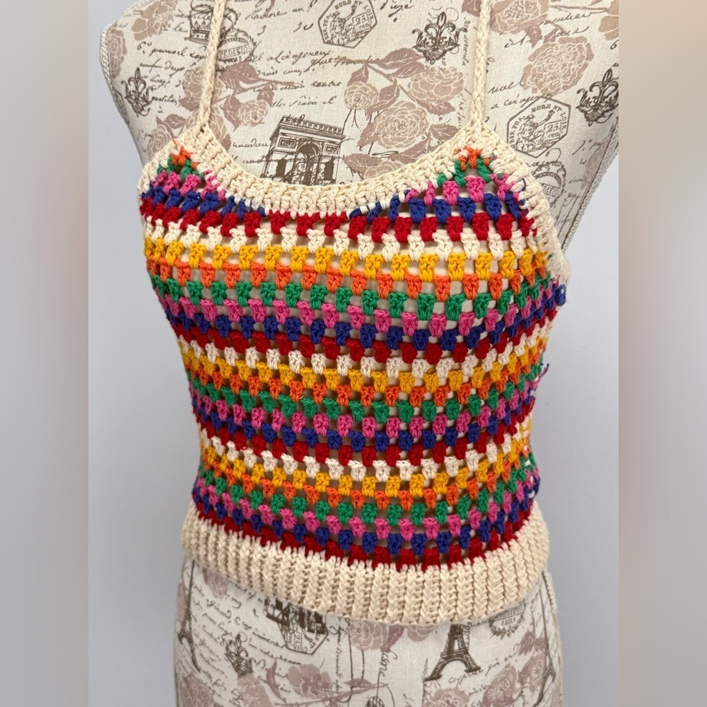 A FATHER'S LOVE Multicolor Crochet Halter Top size S - Picture 2 of 13
